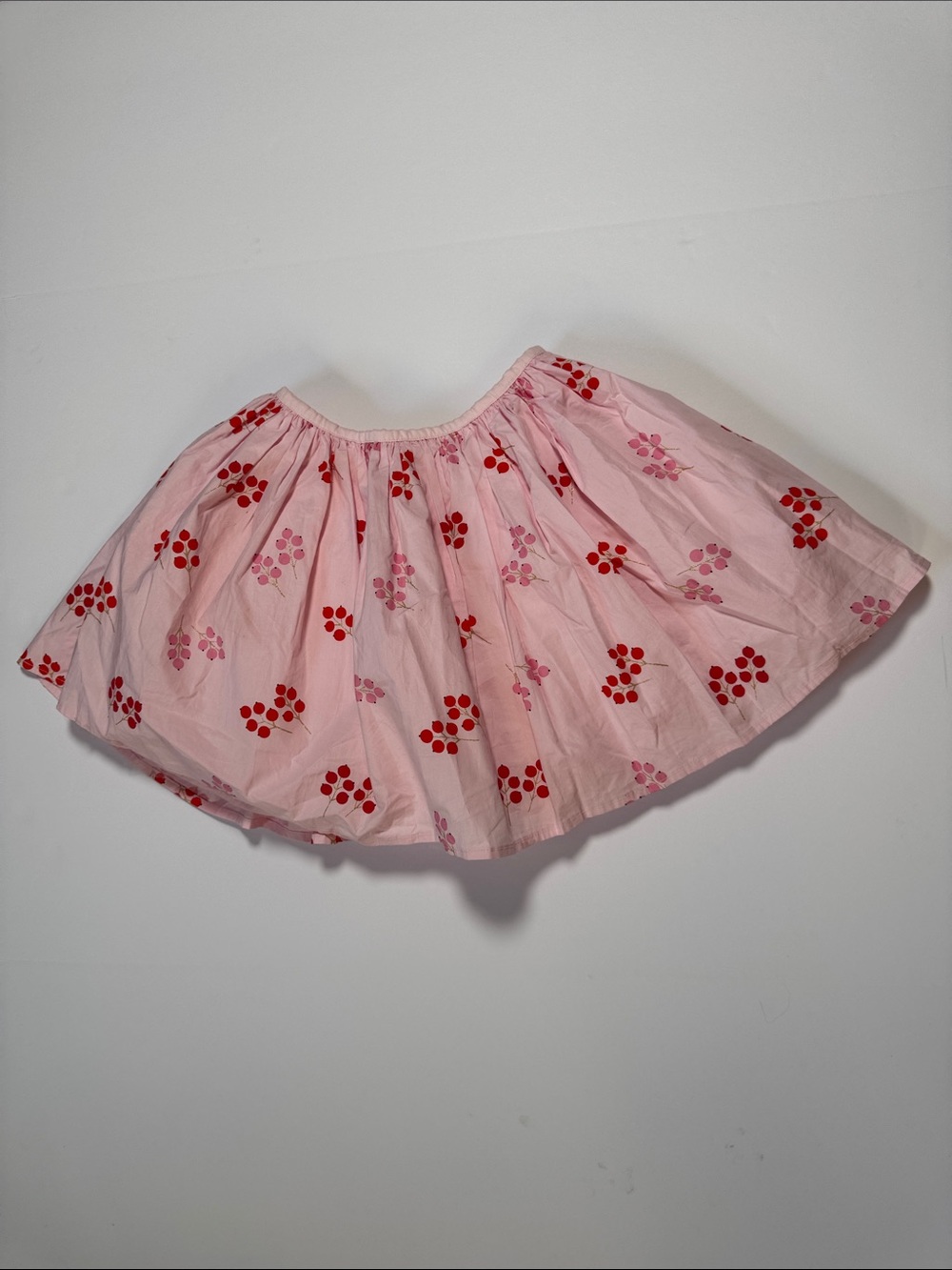 JACADI Paris Girls Pink Berry Glitter Accent Print Pleated Gathered Skirt 8A 128
